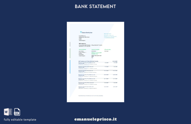 Modello Word per estratto conto finanziario USA TransferWise in stile verificato